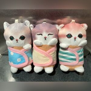 🐱 Set of 3 NWOT 12.5cm Baby Mofusand Cat Soft Plush Stuff Doll Keychain